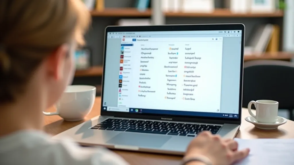 Laptop screen showing flashcard study app with vocabulary words and example sentences for language learning